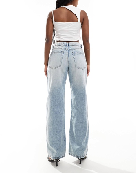 Bershka high waisted baggy wide leg jeans in dirty light wash blue