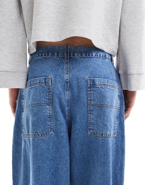 ASOS DESIGN baggy balloon jeans in mid wash blue