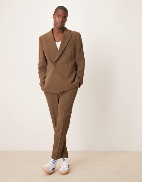 ASOS DESIGN slim suit jacket in khaki texture