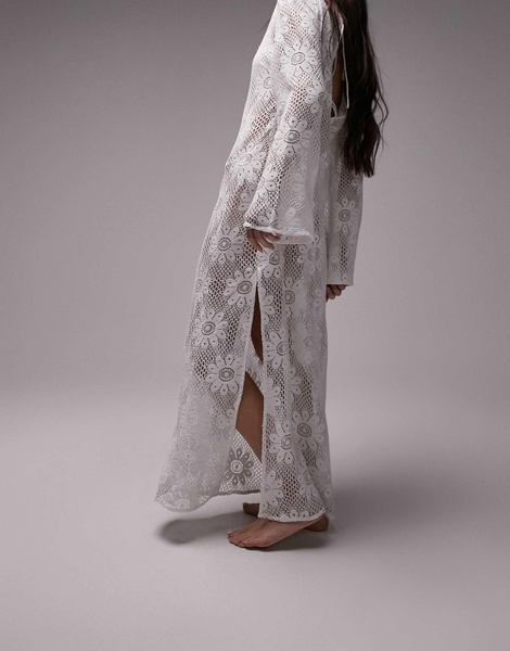 Topshop maxi lace beach dress in white