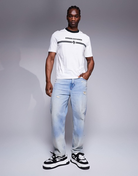 Armani Exchange ringer t-shirt with chest logo in white