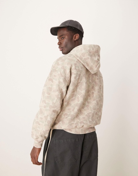 Abercrombie & Fitch Essentials hoodie in beige camo print