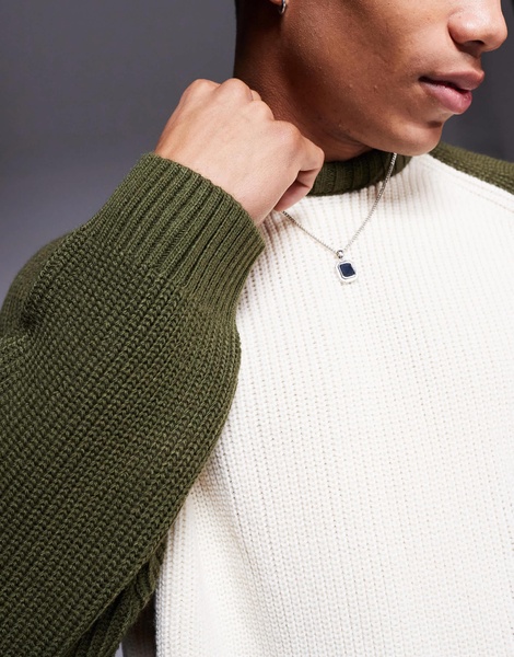 ASOS DESIGN super oversized boxy rib knit fisherman raglan sleeve sweater in dark green