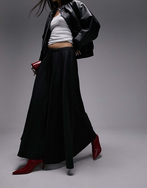Topshop technical fabric full maxi skirt in black