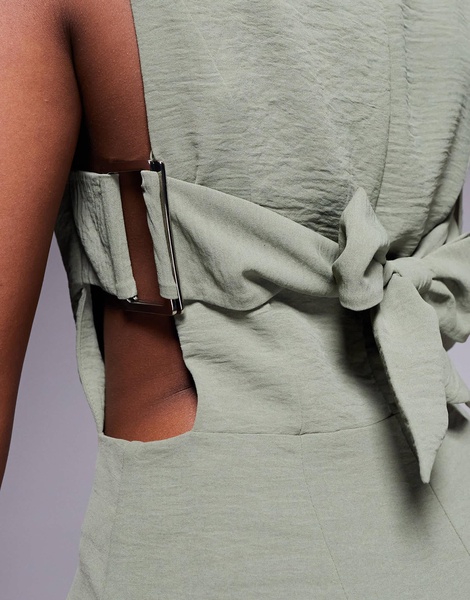 ASOS DESIGN buckle detail wide leg jumpsuit in sage