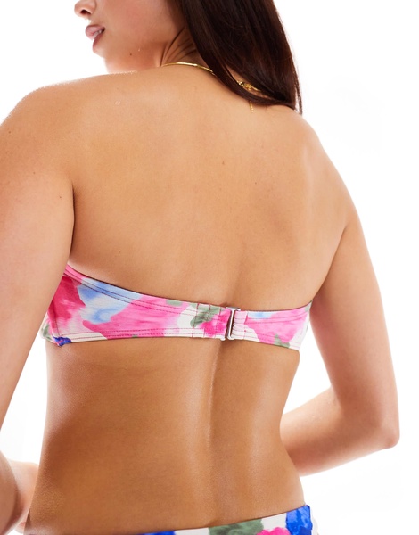 Vero Moda mix and match bandeau bikini top in bright watercolor print