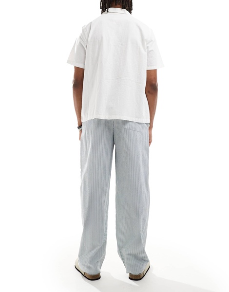 Bershka striped wide leg pants in blue