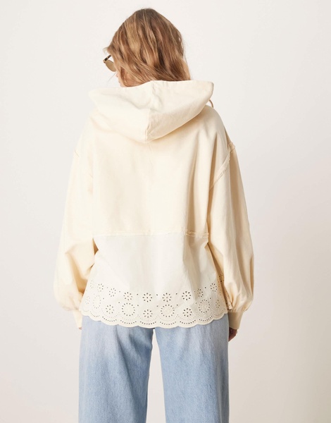 ASOS DESIGN oversized hoodie with embroidery detail in washed cream