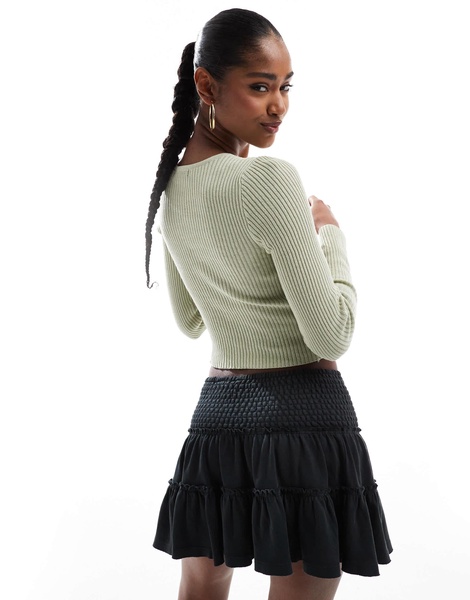 Brave Soul ribbed knit button down cardigan in sage green
