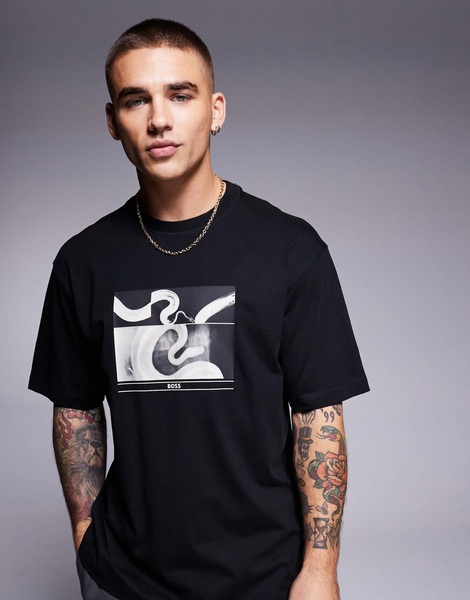 BOSS Orange Te_Barragan x-ray snake logo print T-shirt relaxed fit in black
