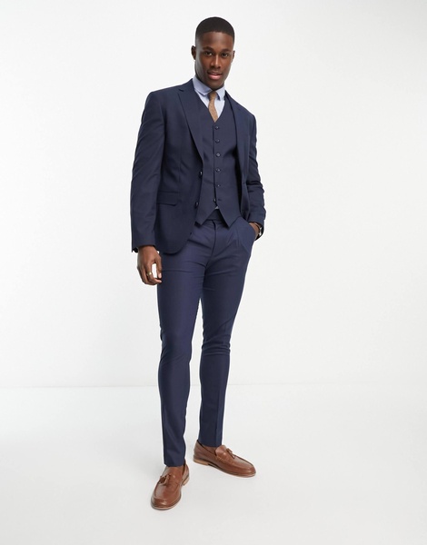 ASOS DESIGN premium skinny suit jacket in navy with two-way stretch
