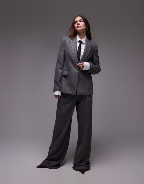 Mango brushed wool touch blazer in gray pinstripe - part of a set