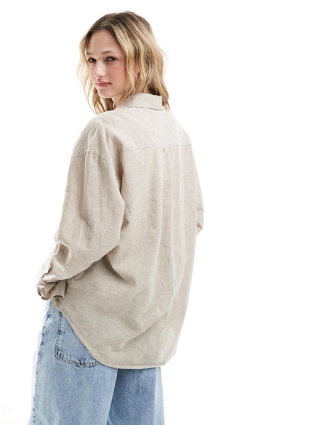 Monki linen blend oversize shirt in beige