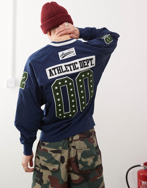 Aape by A Bathing Ape logo college sweatshirt in navy