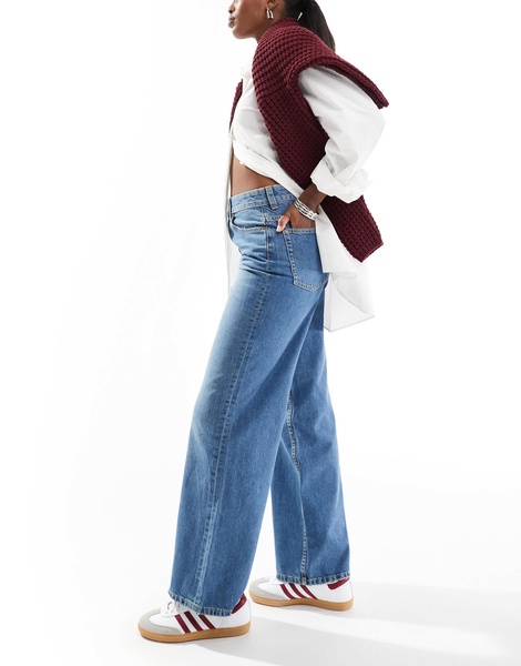 ASOS DESIGN wide leg dad jeans in dark mid blue
