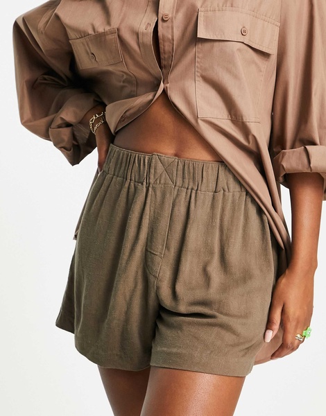 Weekday linen mix shorts in brown - part of a set