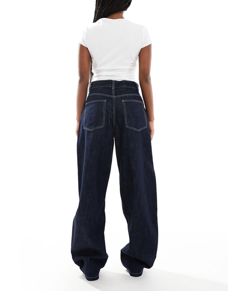 Bershka wide balloon leg jeans in indigo wash