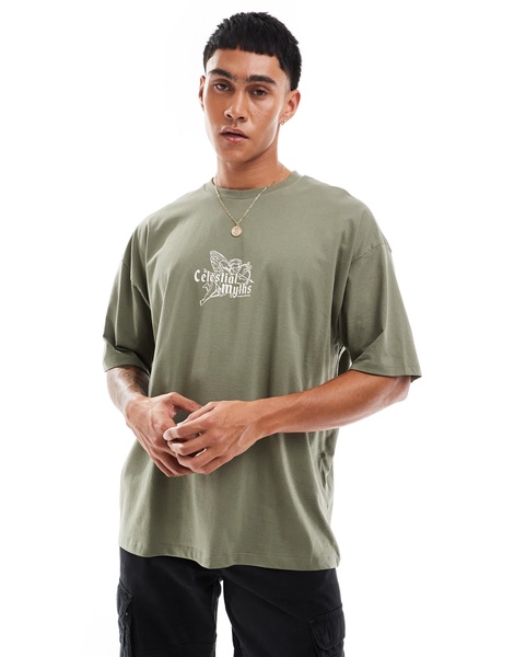 ASOS DESIGN oversized t-shirt in green with front chest print