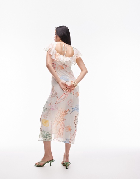 Topshop flutter sleeve occasion midi dress in sea shore print