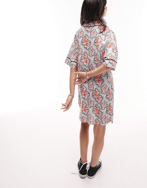 Topshop souvenir shirt dress in red and black floral