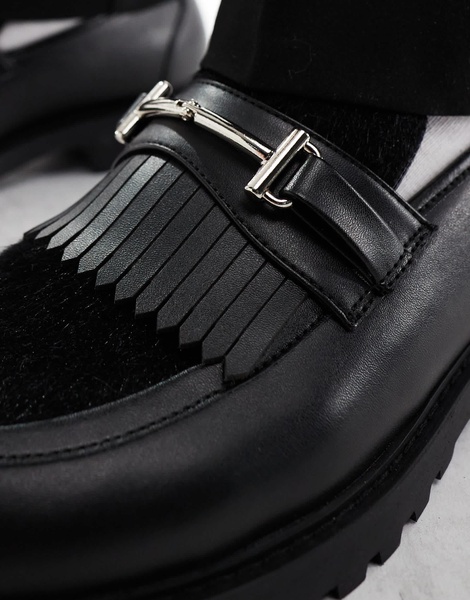 ASOS DESIGN chunky loafers in black with faux fur