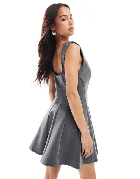 Bershka pleated tailored mini dress in gray