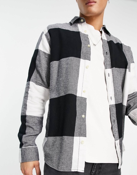 ADPT oversized flannel buffalo check shirt in black & white