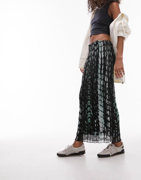 Topshop textured plisse blurred snake print midi skirt in multi