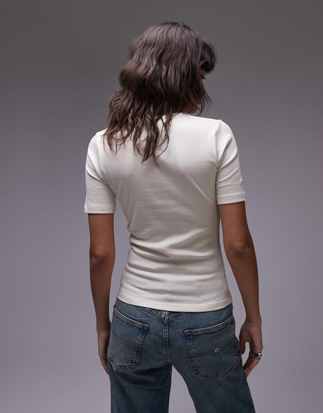 ARKET ribbed jersey T-shirt with scoop neck in off-white