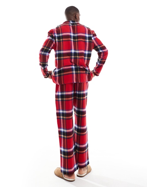 ASOS DESIGN pajama set with plaid shirt and bottoms in red