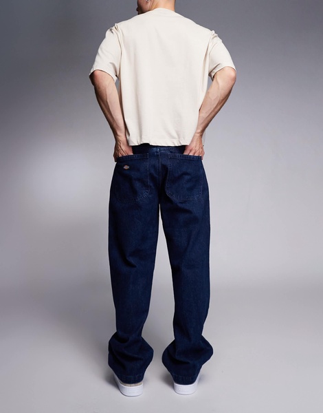 Dickies Double Knee loose fit pants in stone wash indigo blue