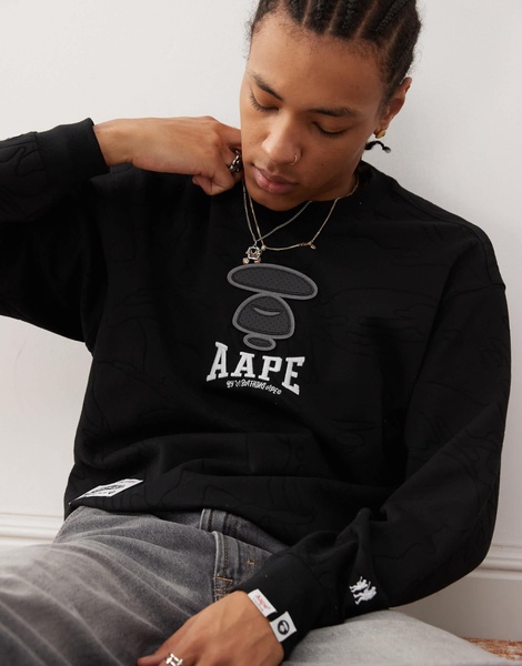 Aape By A Bathing Ape burnout camo logo sweatshirt in black