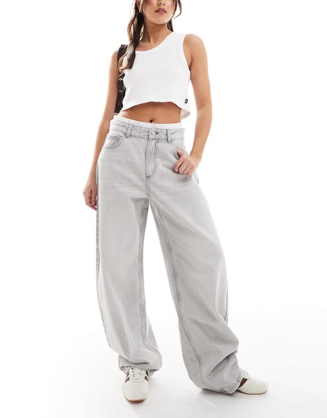 Bershka wide balloon leg jeans in light gray