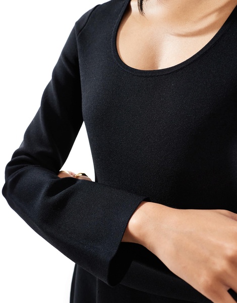 & Other Stories knit scoop neck mini dress with bell sleeves in black