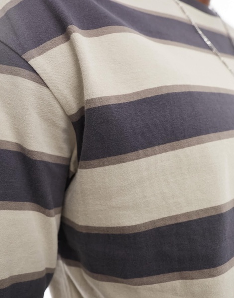 ADPT oversized T-shirt in washed beige stripe