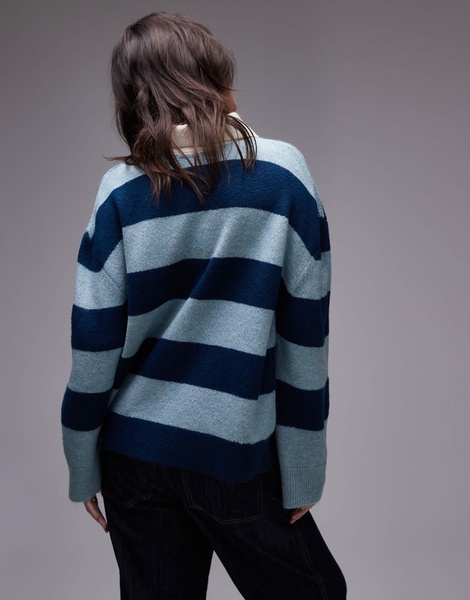 Topshop knitted polo top in navy blue