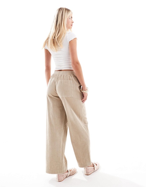 ASOS DESIGN Petite cord barrel pants in stone