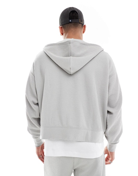 Bershka boxy crop seersucker hoodie in light gray - part of a set