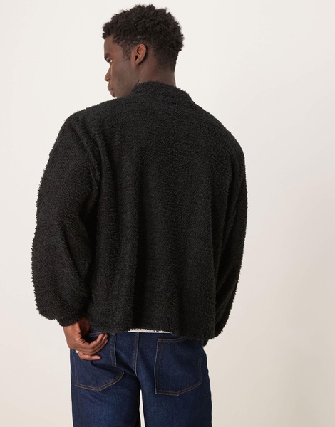 ASOS DESIGN extreme oversized boxy high neck sweater with fluffly texture in black