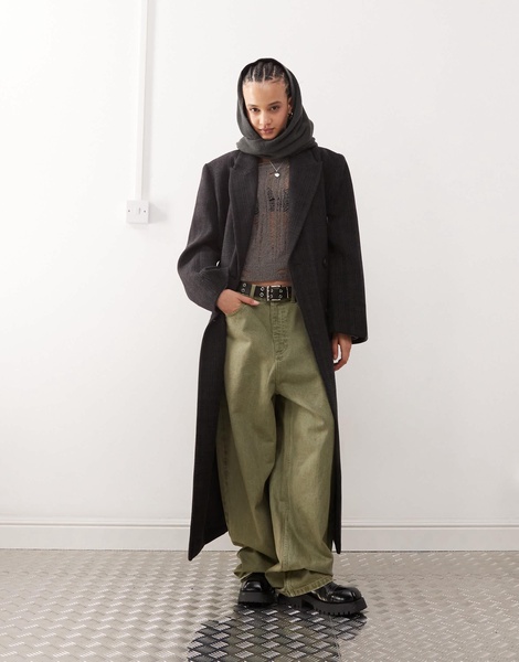 Weekday Logan wool blend oversized double breasted coat in black check