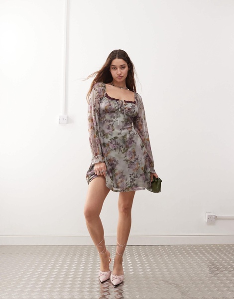 Miss Selfridge floral print tie detail mini dress