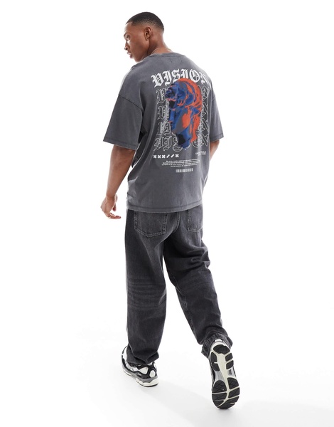 ADPT oversized t-shirt with statue back print in washed gray
