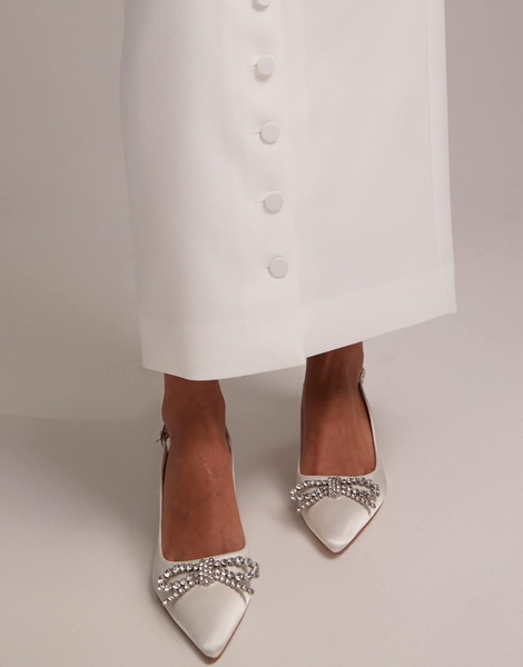 ASOS DESIGN button detail pencil midaxi skirt in white