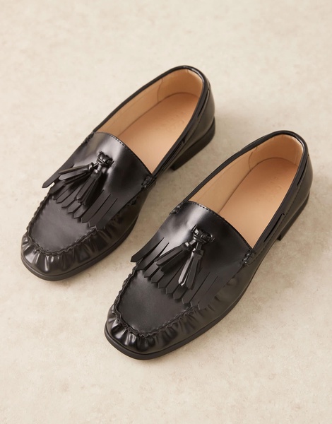 ASOS DESIGN penny loafers in black with fringing