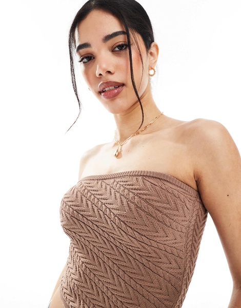 Bershka knit bandeau top in brown