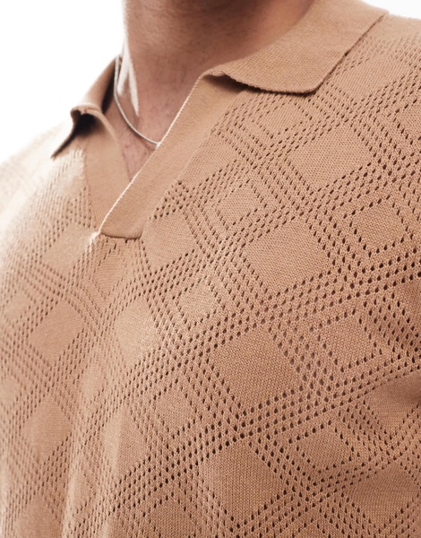 Brave Soul knit polo shirt in tan