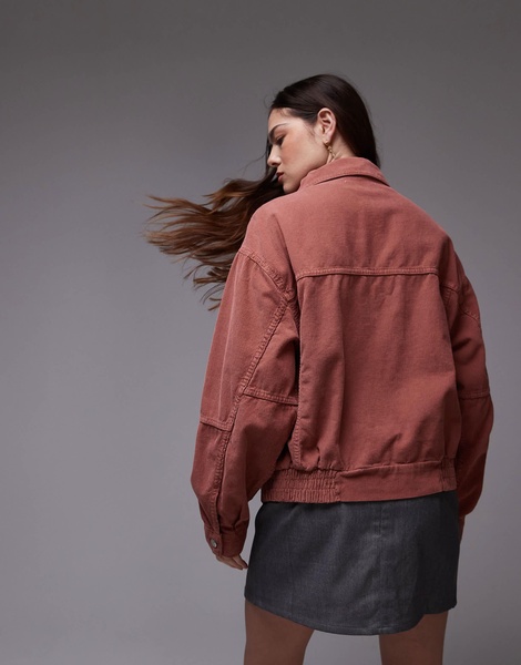 Topshop corduroy zip up jacket in chutney