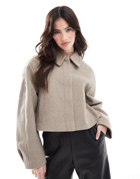 ASOS DESIGN top collar jacket in mushroom