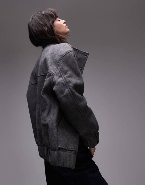 Topshop wool look bomber jacket in charcoal