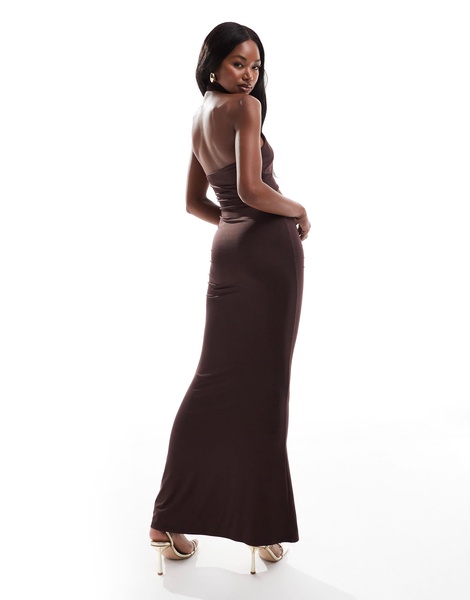 Aria Cove slinky halter neck cut out detail maxi dress in chocolate